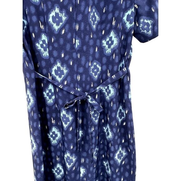 Vintage Studio C Ikat Long Shift Column Dress Blue Womens Size 10 Tie Back - Picture 8 of 12